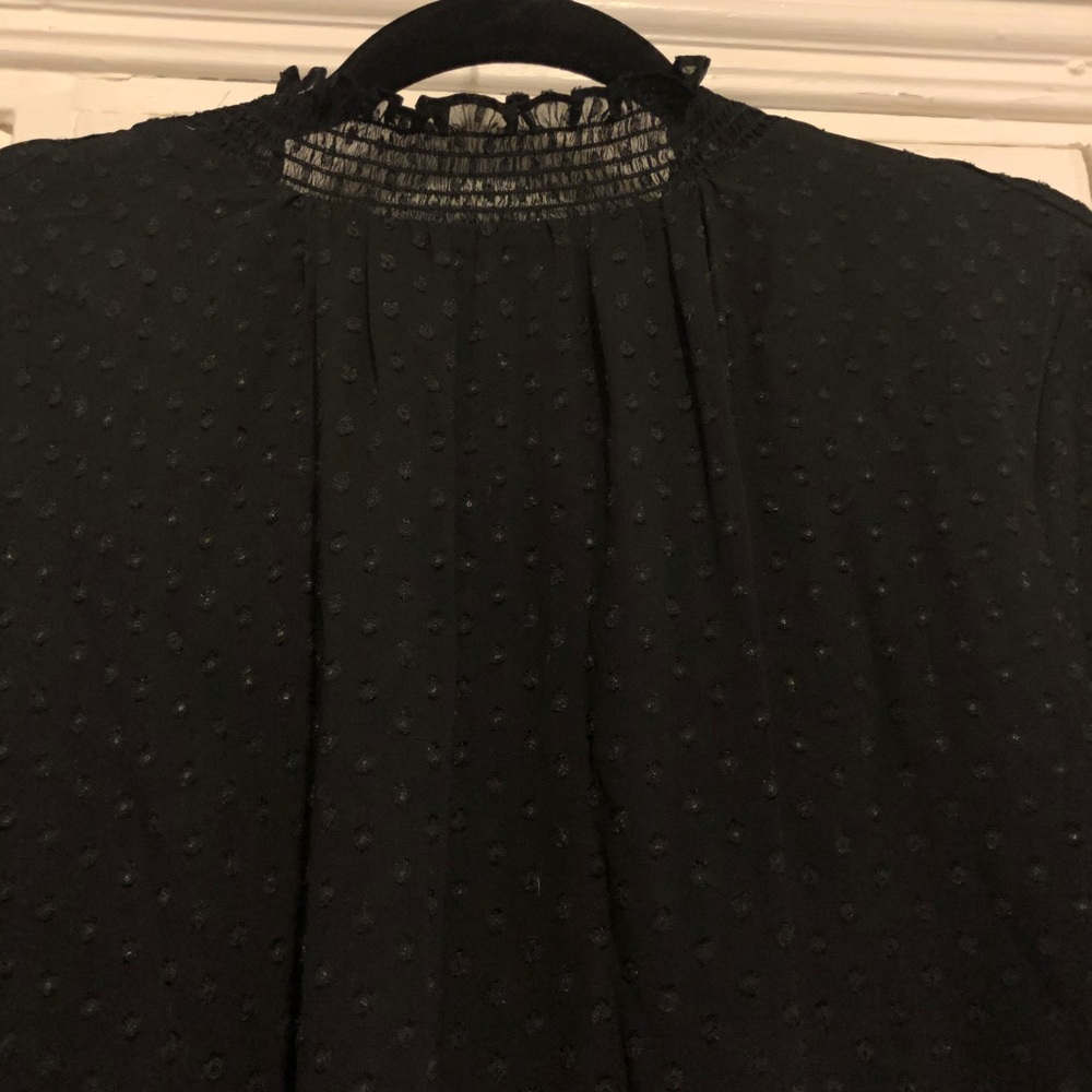 Long sleeve shirt with sheer overlay high neck